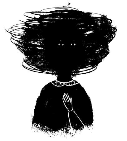 Portrait of a woman with disturbing thoughts, anxiety illustration. Mental health concept, vector.のイラスト素材