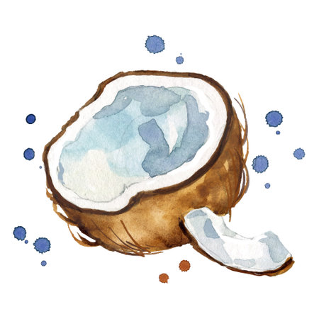 fresh coconut watercolor paintingのイラスト素材