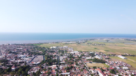 Aerial view of the city of Situbondo, east java, Indonesiaの写真素材