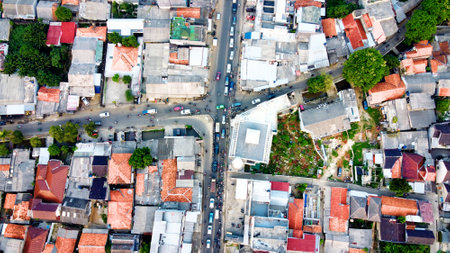 low angle view of a crowded small townの写真素材