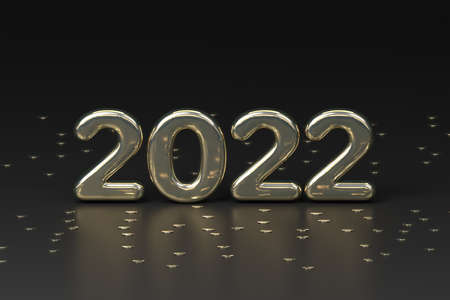 2022 New Year banner. Golden glitter digits on a Black background.