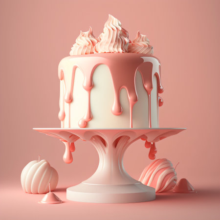 Tasty cake background in pastel pink colors, perfect for Valentines Day greetings and dessert concepts.の素材