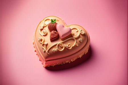 heart-shaped cake background in pastel pink colors, perfect for Valentines Day greetings and dessert concepts.の素材