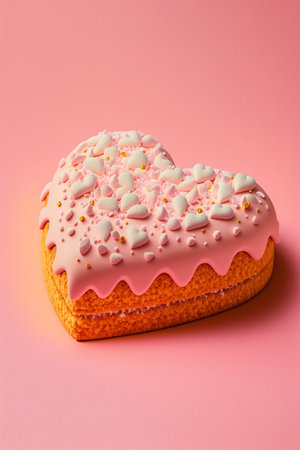 heart-shaped cake background in pastel pink colors, perfect for Valentines Day greetings and dessert concepts.の素材