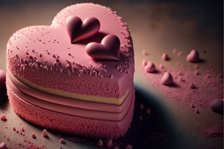 heart-shaped cake background in pastel pink colors, perfect for Valentines Day greetings and dessert concepts.の素材