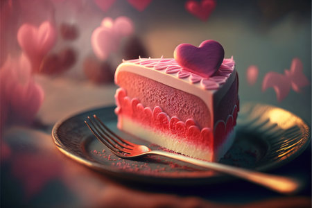 heart-shaped cake background in pastel pink colors, perfect for Valentines Day greetings and dessert concepts.の素材