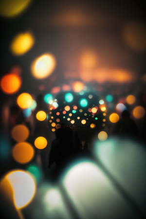 This stock illustration features a blurry photo of a nightclub or bar with an abstract background, neon lights, and bokeh. Perfect for use in designs related to nightlife, entertainment, and more.の素材