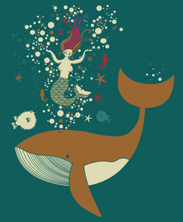 Mermaid and her whaleのイラスト素材