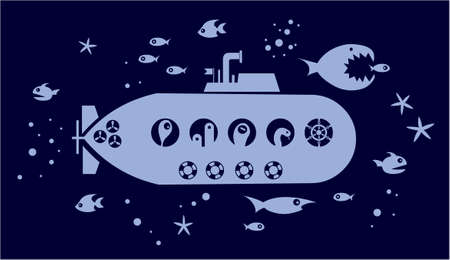 Submarin into the ocean surrounded by fishesのイラスト素材