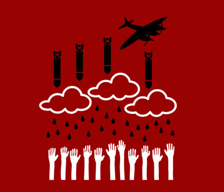 Airplane pull down bombs over helpless peopleのイラスト素材