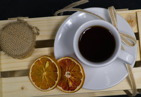 Tea with dried oranges and honeyの写真素材