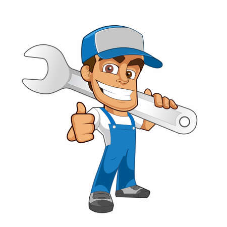 Mechanic Vector - Vector Cartoon of Mechanic Mascot Showing Thumb Upのイラスト素材