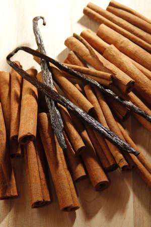 vanilla pod and cinnamon sticksの写真素材