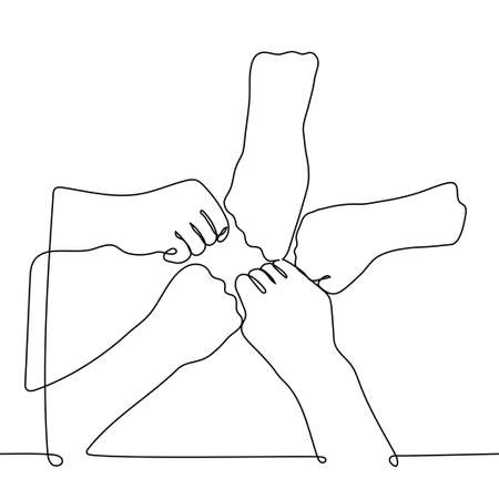 fists together - one line drawing vector. concept uniting a group of peopleのイラスト素材