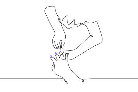 manicure - one line drawing vector. the process of painting the nails on the hands, the manicurist at workのイラスト素材