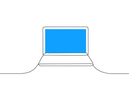 laptop open with blue screen - one line drawing vector. computer conceptのイラスト素材