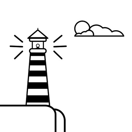 A lighthouse sketch on a beach with clouds, created as a visual element for navigation themes, coastal branding, or educational materials about maritime safetyのイラスト素材