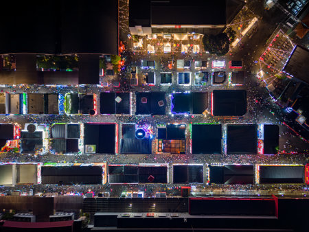 Aerial view of night market with food stalls in Jakarta, Indonesiaの写真素材