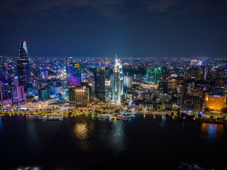 Aerial view of downtown Ho Chi Minh City, Vietnamの写真素材