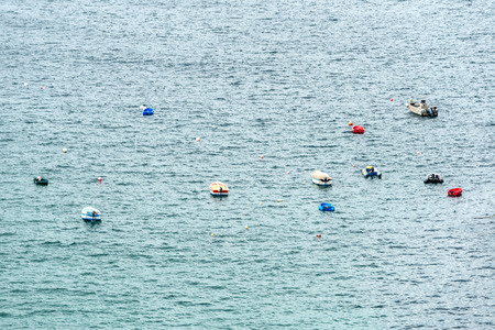 Boats in the Baie des Trepasses (Bay of the Dead) near Cap Sizun, Finistere department of Brittany ...