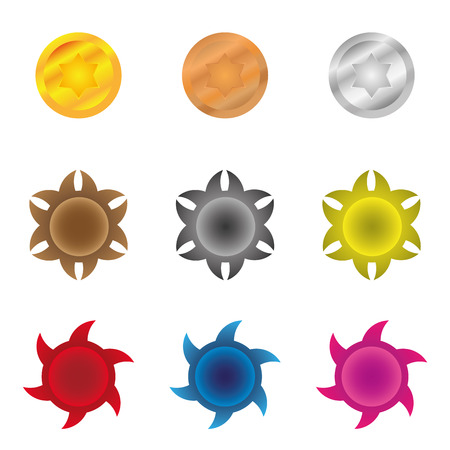 Colorful starburst badge shapes, starburst seals.のイラスト素材