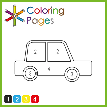 coloring page for kids, color the parts of the object according to numbers, color by numbers, activity pagesのイラスト素材