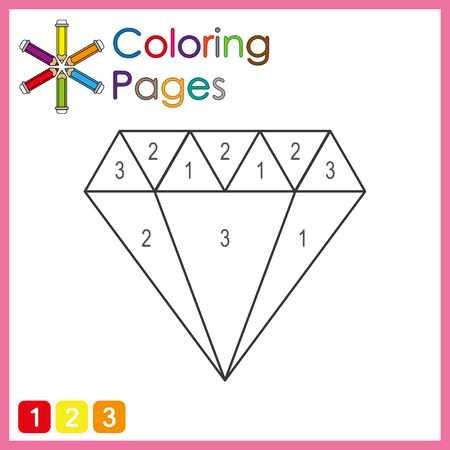 coloring page for kids, color the parts of the object according to numbers, color by numbers, activity pagesのイラスト素材