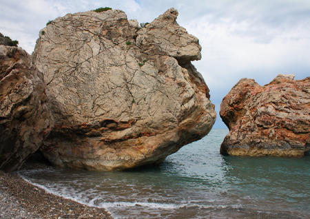 Huge boulders in the seaの写真素材