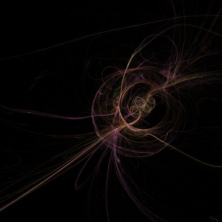 Unusual abstract light effect. Fantastic fractal composition of shining lines on a black background.の写真素材