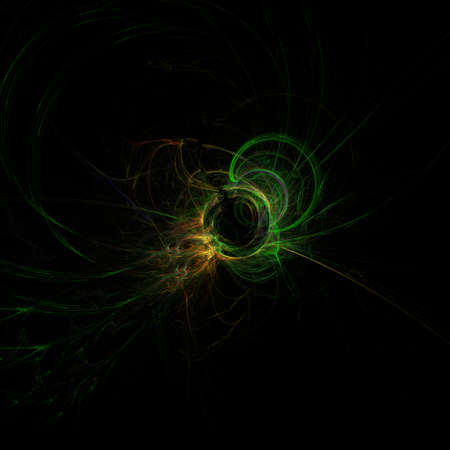 Unusual abstract light effect. Fantastic fractal composition of shining lines on a black background. Footage for creative works, screensaver.の写真素材