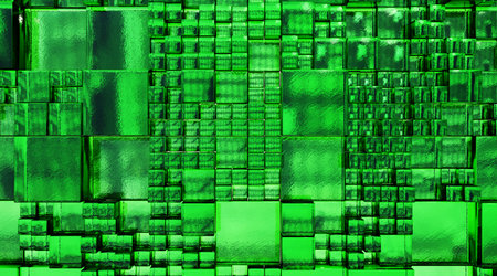 Textured background of cubes of different sizes with the texture of dark green glassの写真素材