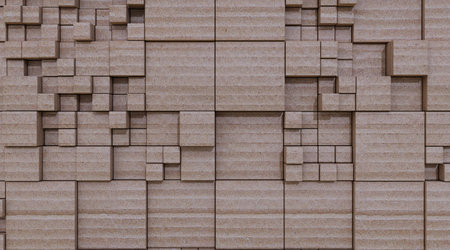 Textured background of cubes of different sizes with the texture of corrugated cardboardの写真素材