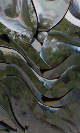 Incredible color reflections and reflections in curved surreal surfacesの写真素材