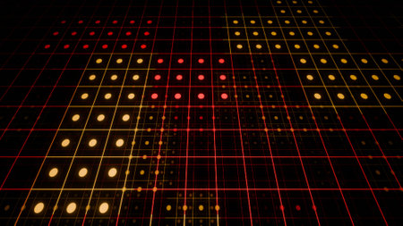 Digital cybernetic structure made of lattices, dots and abstract geometric shapes. Abstract background, screensaverの写真素材
