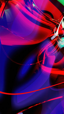 A stunning 3D-rendered abstract background featuring smooth, flowing glass-like waves in blue and green tones with glossy reflections and soft lighting.の写真素材