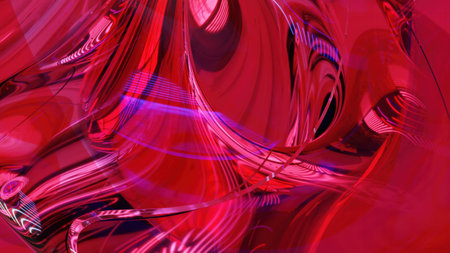 A stunning 3D-rendered abstract background featuring smooth, flowing glass-like waves in blue and green tones with glossy reflections and soft lighting.の写真素材