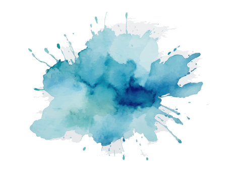 Abstract blue watercolor splashes on a white background, perfect for creative designs, posters, and digital projects. Vibrant and artistic texture.のイラスト素材