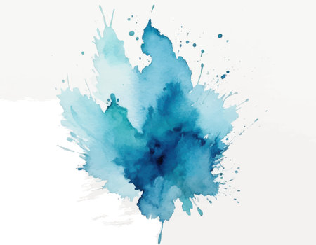 Abstract blue watercolor splashes on a white background, perfect for creative designs, posters, and digital projects. Vibrant and artistic texture.のイラスト素材