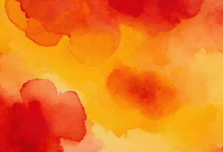 An abstract background featuring flowing watercolor washes in shades of yellow, orange, and red, creating a warm and dynamic texture.のイラスト素材