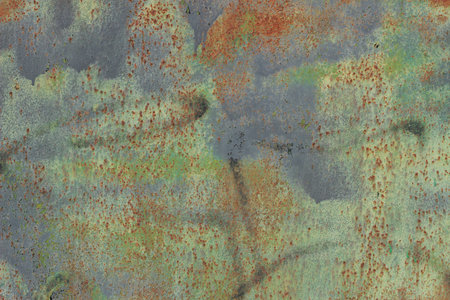Texture of a rusty scratched metal surface with peeling and peeling old paint