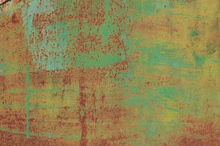 Texture of a rusty scratched metal surface with peeling and peeling old paint