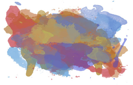 Abstract hand drawn colorful watercolor stain with paint splashes. Artistic original creative backgroundのイラスト素材