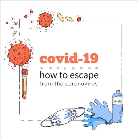 Means of individual protection and prevention of coronavirus infection. Coronavirus and disinfectants, personal care products. Quick sketch. For use in educational posters.のイラスト素材