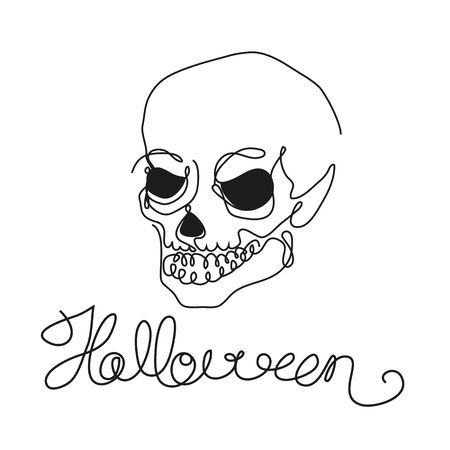 Skull image and Halloween line art banner. In black and white. Lettering Halloween. For use in the design of Halloween prints and holiday decorations. Vector illustrationのイラスト素材