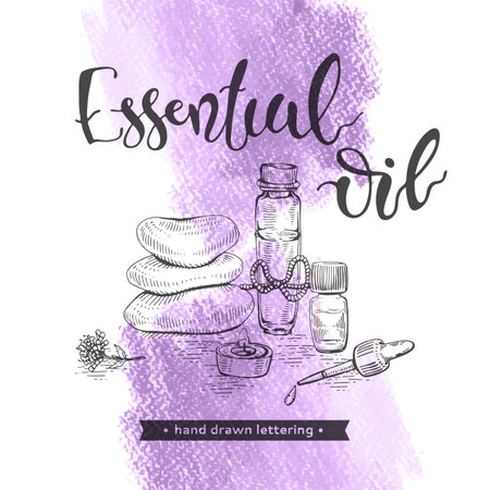 Aromatherapy accessories and lettering essential oil.の写真素材