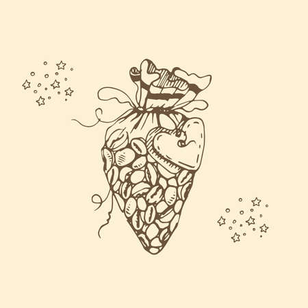 Coffee packing with beans and heart. Vector illustration.のイラスト素材