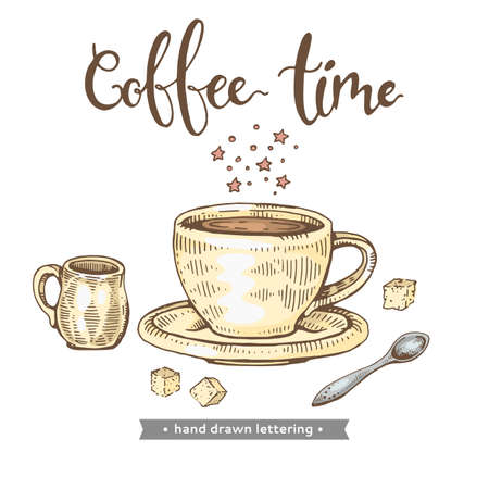 Hand-drawn lettering cup with coffee drink, vector illustration.のイラスト素材