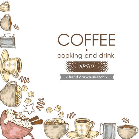 Hand-drawn sketch coffee cooking and drinks, vector illustration.のイラスト素材
