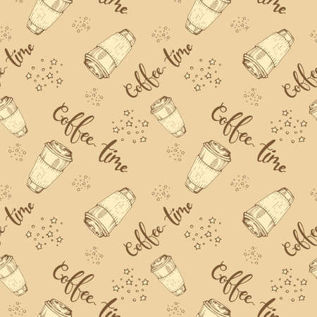 Seamless pattern paper coffee cups. Vector illustration.のイラスト素材