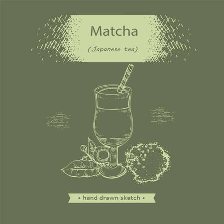 Hand-drawn sketch fresh matcha drink, vector illustration.のイラスト素材